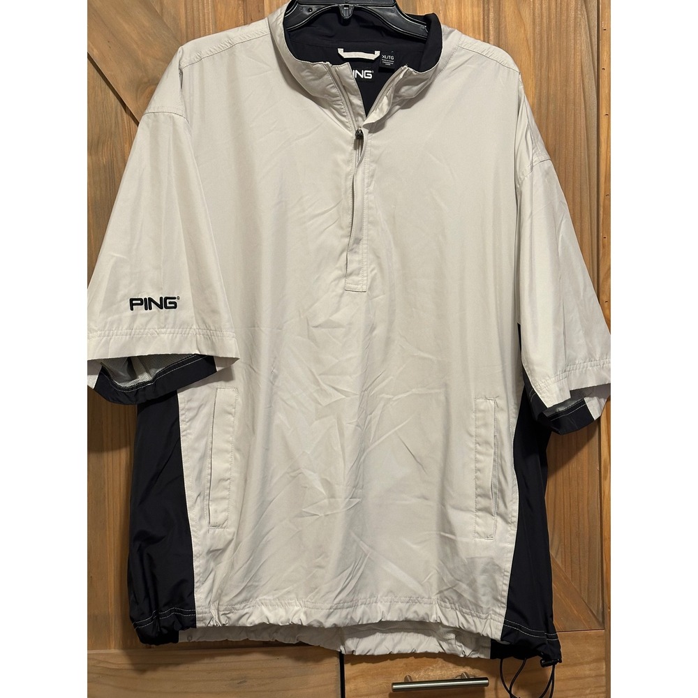 PING Men's Windshirt Quarter Zip Short Sleeve Golf Pullover khaki and  Black XL